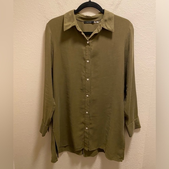 Natori Green Sanded Twill Long Sleeve Button Front Tunic Size S - Picture 2 of 8